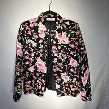 First Issue Liz Claiborne Womens Black W/ Pink Floral Blazer Jacket Size Large