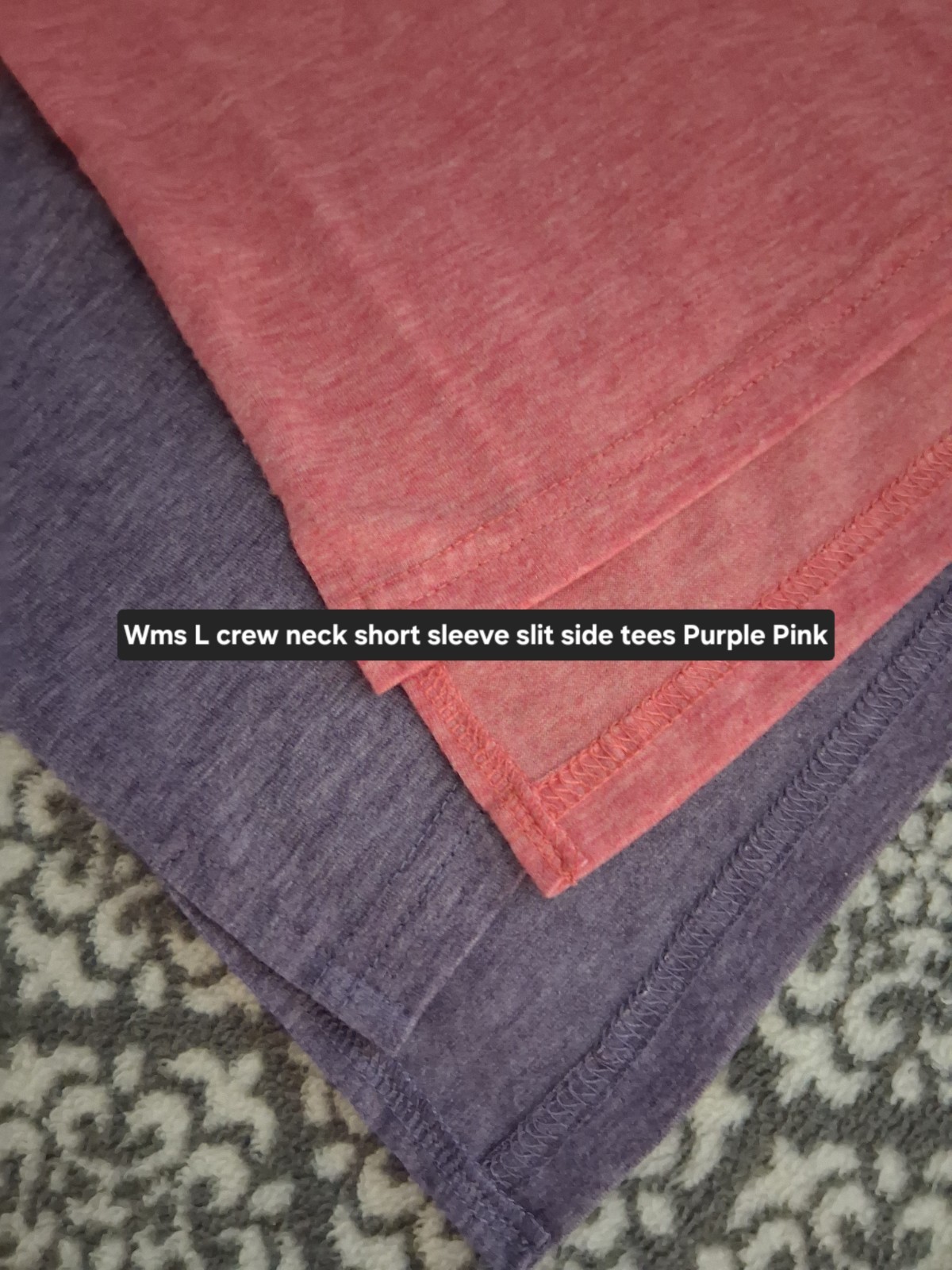 Side slit Crew Neck Tee Lot of 3 Pink, Purple, Gray Wm sz. L see pics