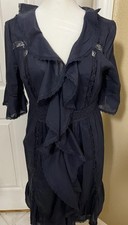 LOFT Ruffle Dress Navy Blue Size 8