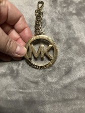 Michael Kors Gold Tone Purse Charm  Chain Round MK Logo Clip -On Fob 6  x2  