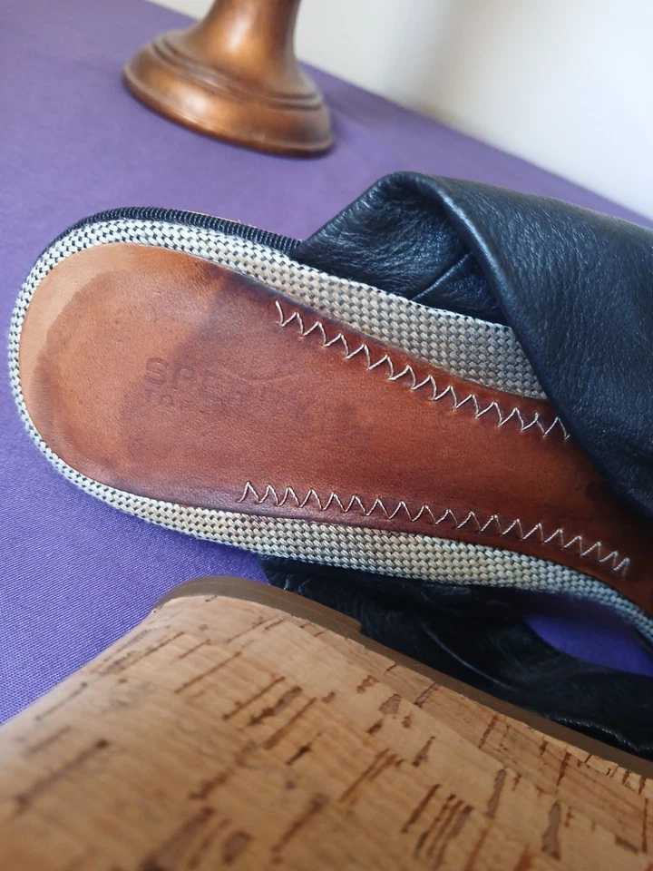 Tacones de cuña Sperry Top Sider Shoreham negros con tiras de cuero corcho talla 9 M Foto 3 de 4