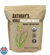 Anthony's Organic Whole Psyllium Husks, 1.5 lb, Dietary Fiber, Gluten Free, N