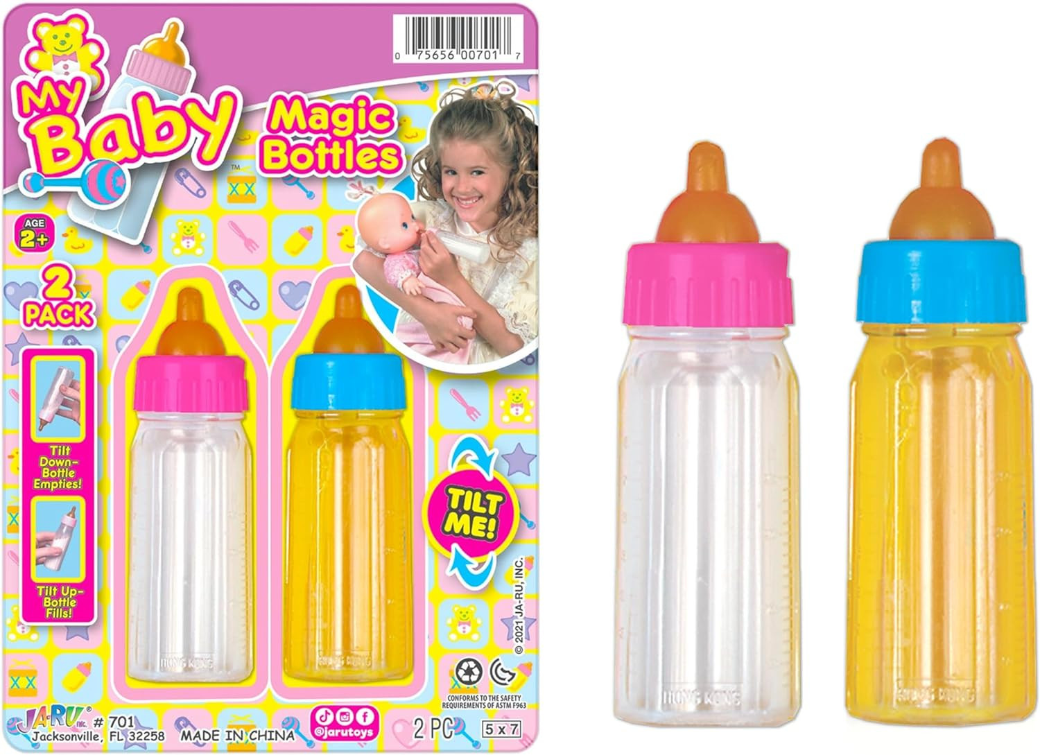 Ja-Ru Magic Baby Doll Bottles Milk Bottle and Juice Bottle, 