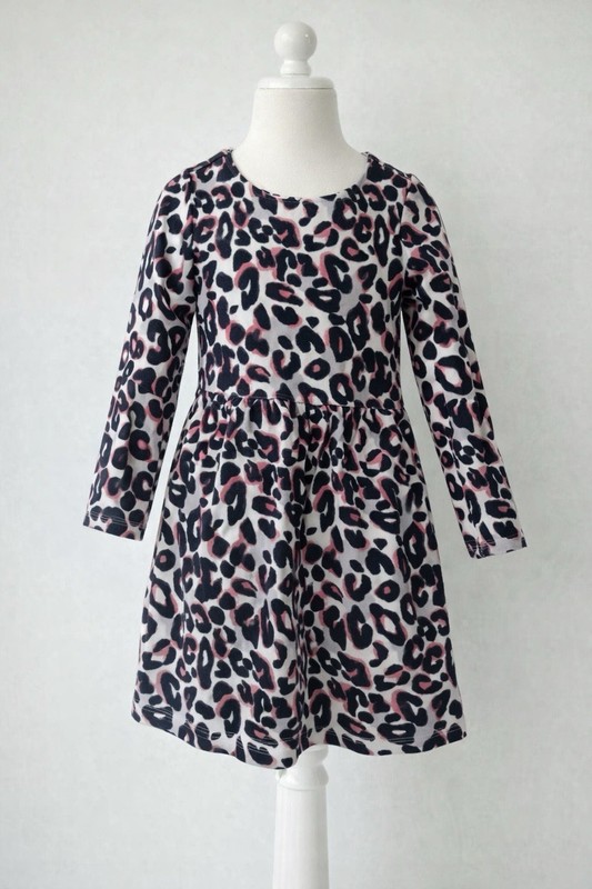 Girls Leopard Print Dress Size 5 Long Sleeve Pink Black Animal Print Gymboree