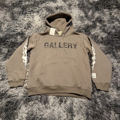 Gallery Dept. Gray Graphic Logo Pullover Hoodie L Cotton Fleece Kangaroo Pocket