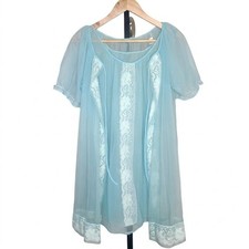 Vintage 1960s Baby Doll Peignoir Nightgown And Robe Set Baby Blue Pin Up Retro L