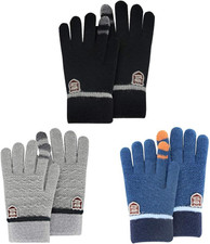 Kids Winter Gloves for Boys Girls, 3 4-12 T A2 - Black / Dark-blue / Gray Pack