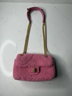 Kate Spade Evelyn Mini Pink Shearling Shoulder Bag With Chain Strap NEW