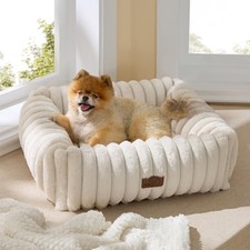 Cute Dog Bed for Small Medium Dogs - Washable 25.0"L x 21.0"W x 7.0"Th Cream