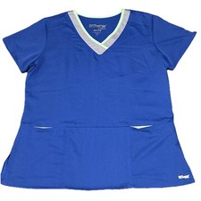 Grey's Anatomy Active Short Sleeve Scrub Top Women  s L Blue Mint V-Neck Nurse