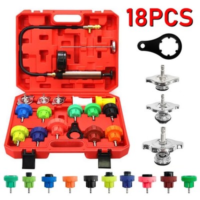 18Pcs Radiator Pump Pressure Leak Tester Detector Coolant System Test Tool Kit