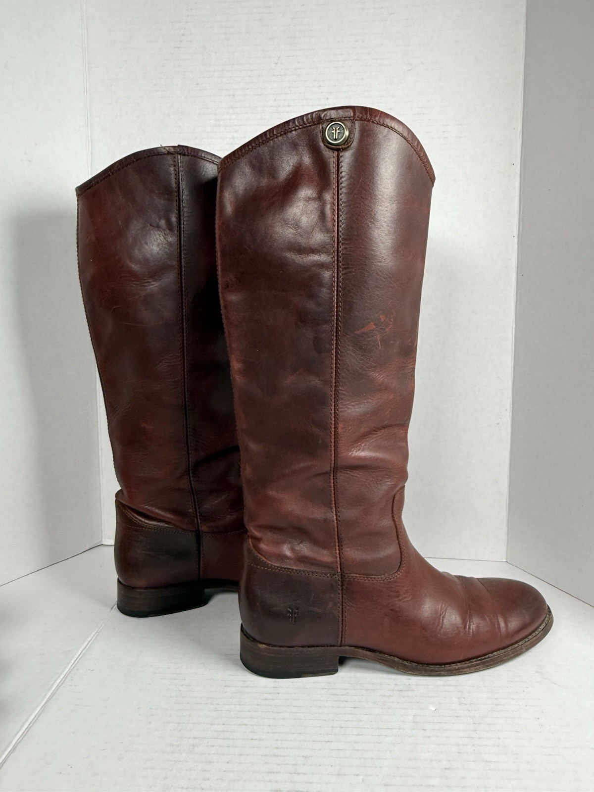 Frye Melissa Button Pull On Brown Tall Leather Riding Boots Size 8.5 B