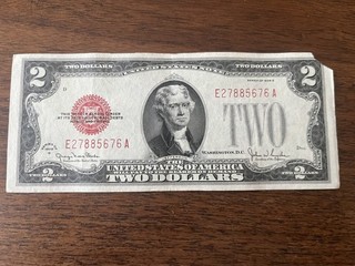 1928 $2 RED SEAL –UNITED STATES NOTE –LEGAL TENDER – MONTICELLO BACK –No Reserve
