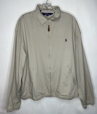 Polo Ralph Lauren Men's Large Beige Harrington Jacket Full Zip Khaki Cotton