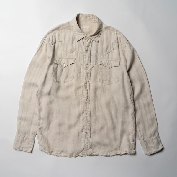Men Vintage Shirt Ivory Linen M