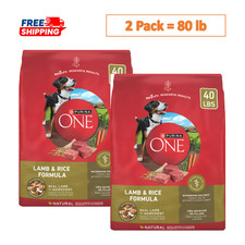 2 Pack,Purina® ONE® Adult Dog Dry Food - Lamb & Rice, High-Protein, 40 lb Bag 1.03 per pound
