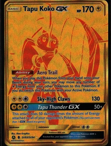 Tapu Koko GX Shiny Holo Rare Hidden Fates Shiny Vault SV93/SV94 Lightning Pokemo