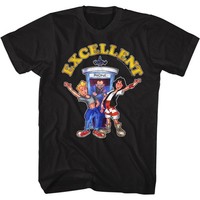 Bill And Ted Cartooncellent Kurzarm Herren T-Shirt Baumwolle Schwarz