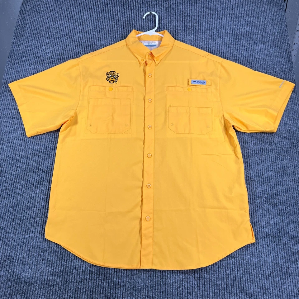 Missouri Tigers Mizzou Shirt Columbia PFG Mens Medium Yellow Button Down SEC - Image 4 of 4