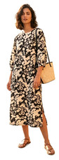 Everlane White Black Floral 100% Linen Lined Pull-Over Kaftan Dress Women 12