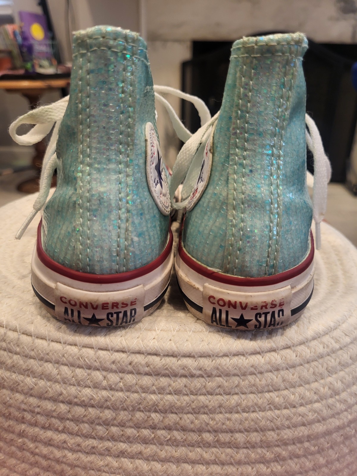 Converse Girls Aqua Glitter High Top Sneakers with Logo Accent, Lace Up thumbnail 3