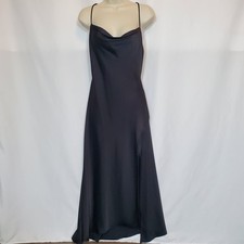 ASTR THE LABEL Women’s Slip Dress Small Black Satin Cowl Neck Midi Front Slit