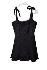 Urban Social Dress Womens Small Black Tie Strap Ruffle Hem Textured Lined Mini