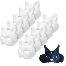 10PCS Cat Masks - White Therian Masks for Halloween, Cosplay, and Parties