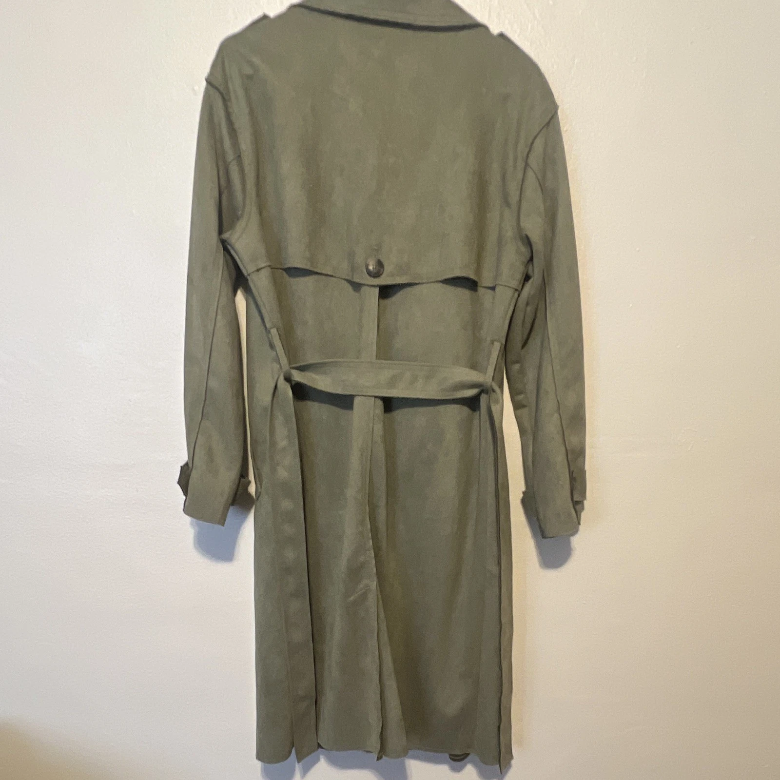 Love For Humanity Black Label Men's Long Belted Lined Green Trench Coat M image 2