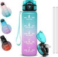 Wasserflasche 1L, Auslaufsichere Trinkflasche Sport Mit Zeitmarkierung Und