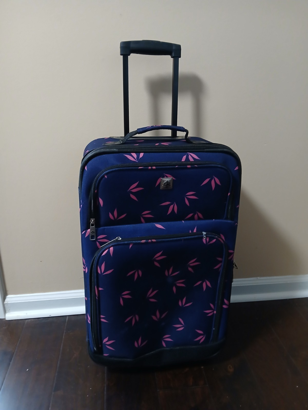 Carry On Suitcase, Blue & Pink Floral Pattern, Rolling, Expa