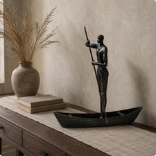 Cast aluminum rowing figure, standing rower statue, ornament