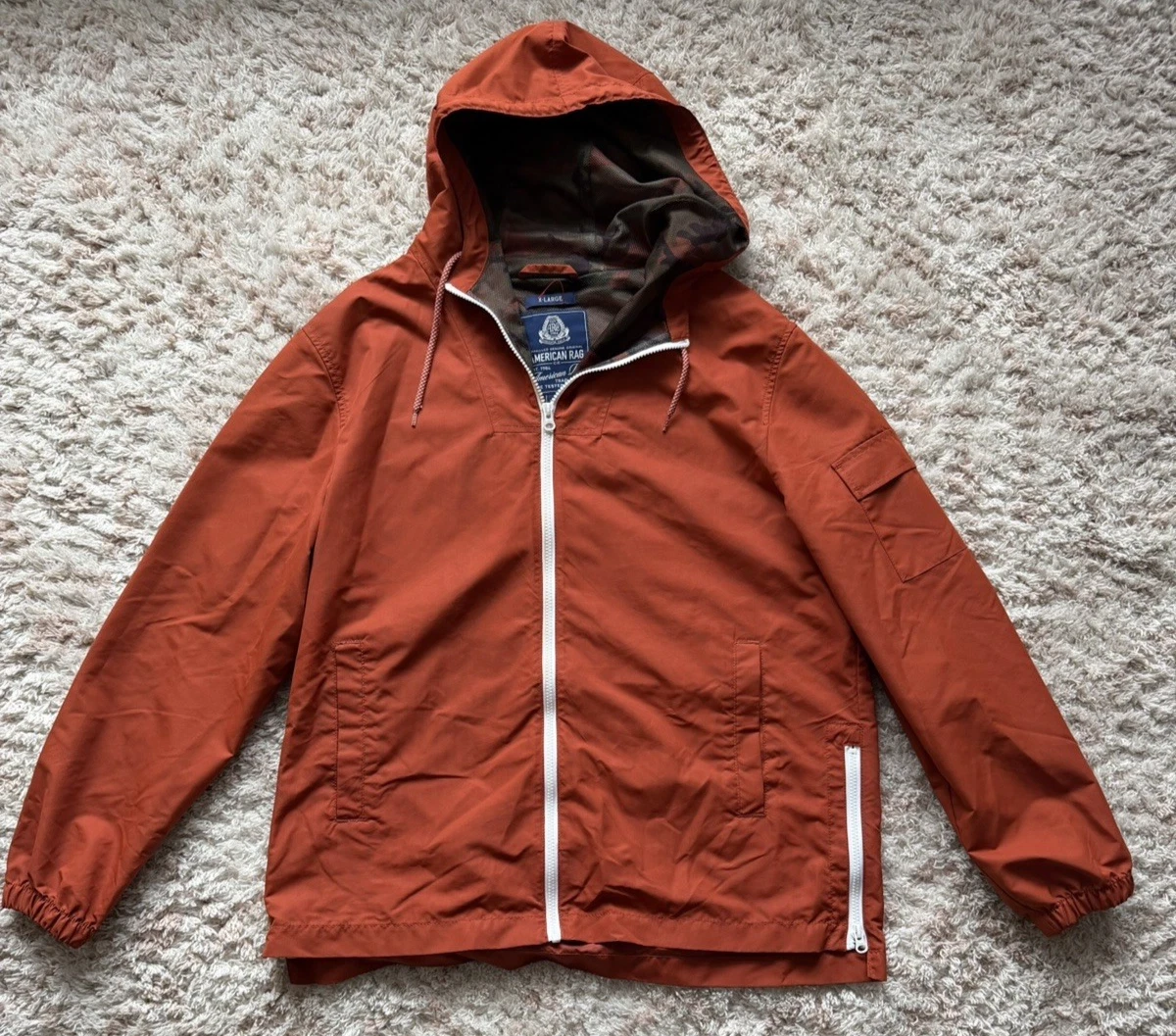American Rag Co. Men’s Clean Orange Rain Jacket – Hooded Weather-Resistant, XL