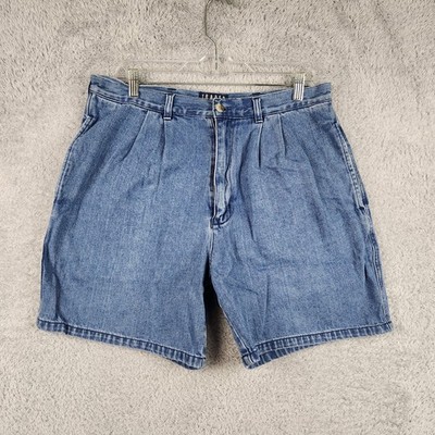 Vintage Trader Bay Shorts Mens 34 Blue Denim Pleated Relaxed Fit Retro Grunge