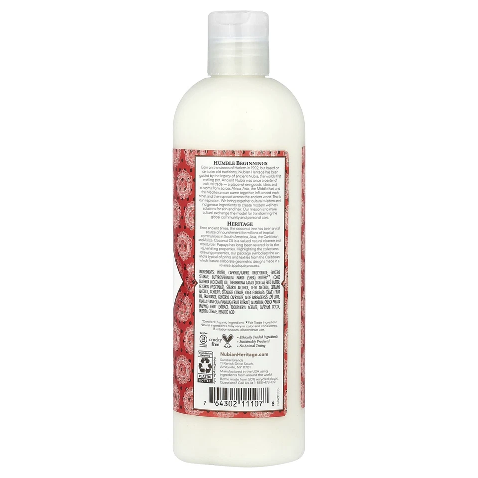Loción corporal Nubian Heritage coco papaya 13 fl oz 384 ml sin crueldad, no Foto 2 de 2