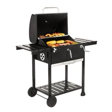 Royal Gourmet Movable Charcoal BBQ Grill with Foldable Side Tables, Black