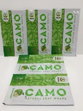 5 PACKS CAMO NATURAL LEAF WRAPS - GREEN APPLE - 25 SHEETS HERBAL CHAMOMILE MATE