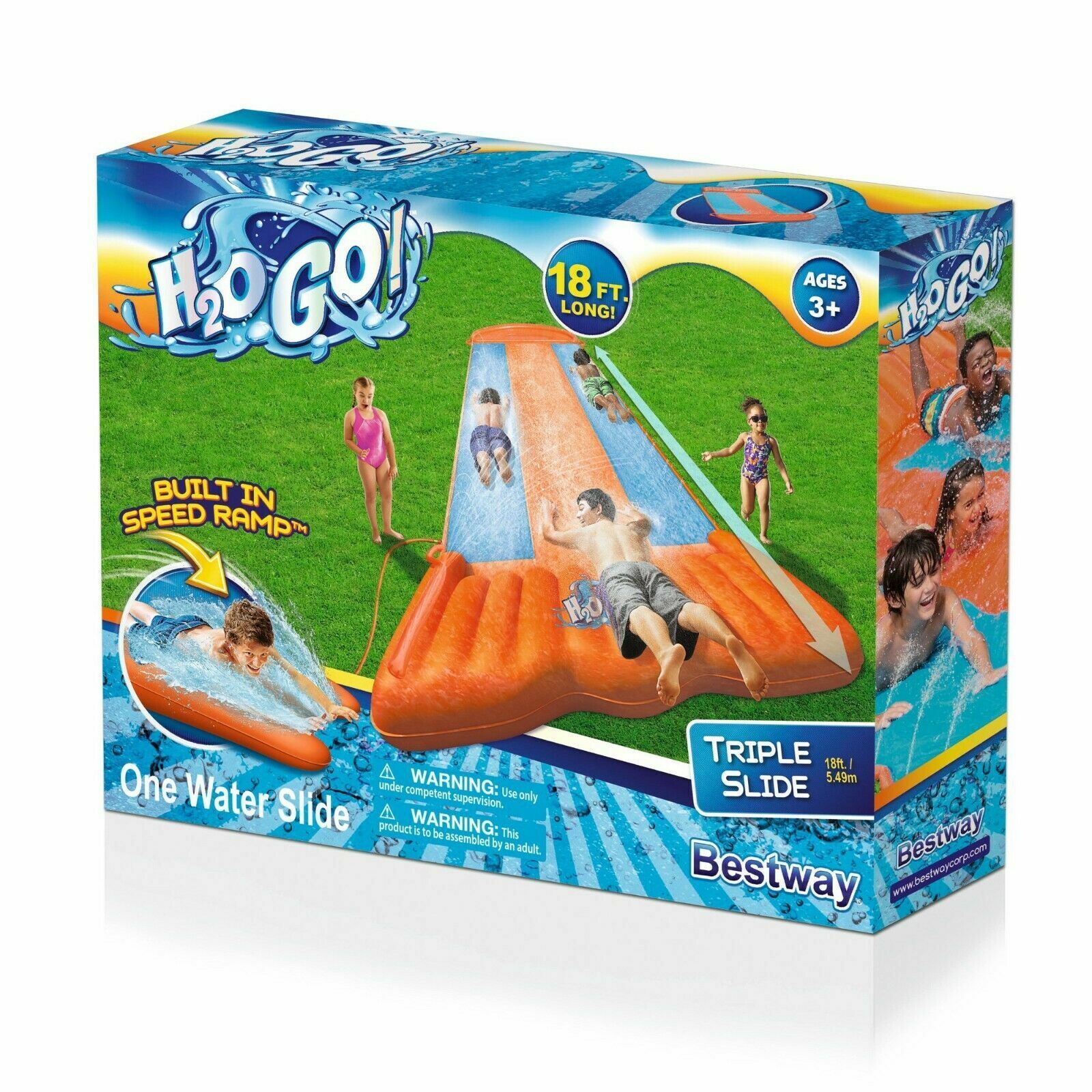 New H2O GO Outdoor Water Triple 5.49m 3 Slide 18ft Lanes one Cheap super special Quantity limited price