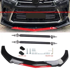 Front Bumper Lip Spoiler Splitter Body+Strut Rods Glossy Black For Toyota Highl