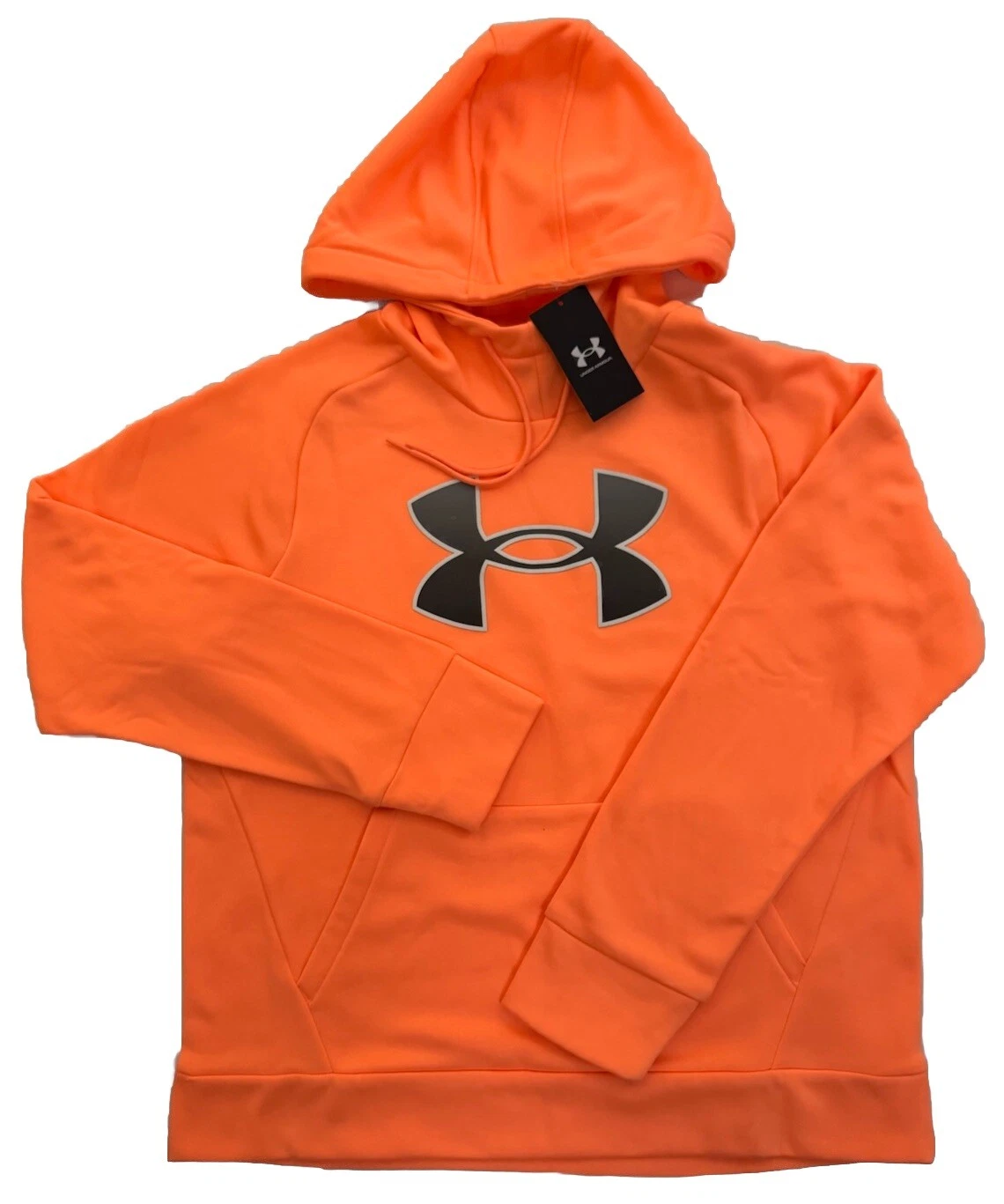 Under Armour Fleece Hoodie Women's Big Logo 1373070 864 Orange Gray Logo S M