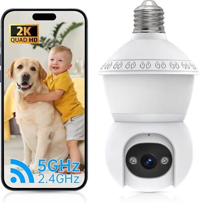 WESECUU 3MP Wireless Outdoor Home Bulb Camera 2.4G/5G WiFi Light Bulb Security Camera