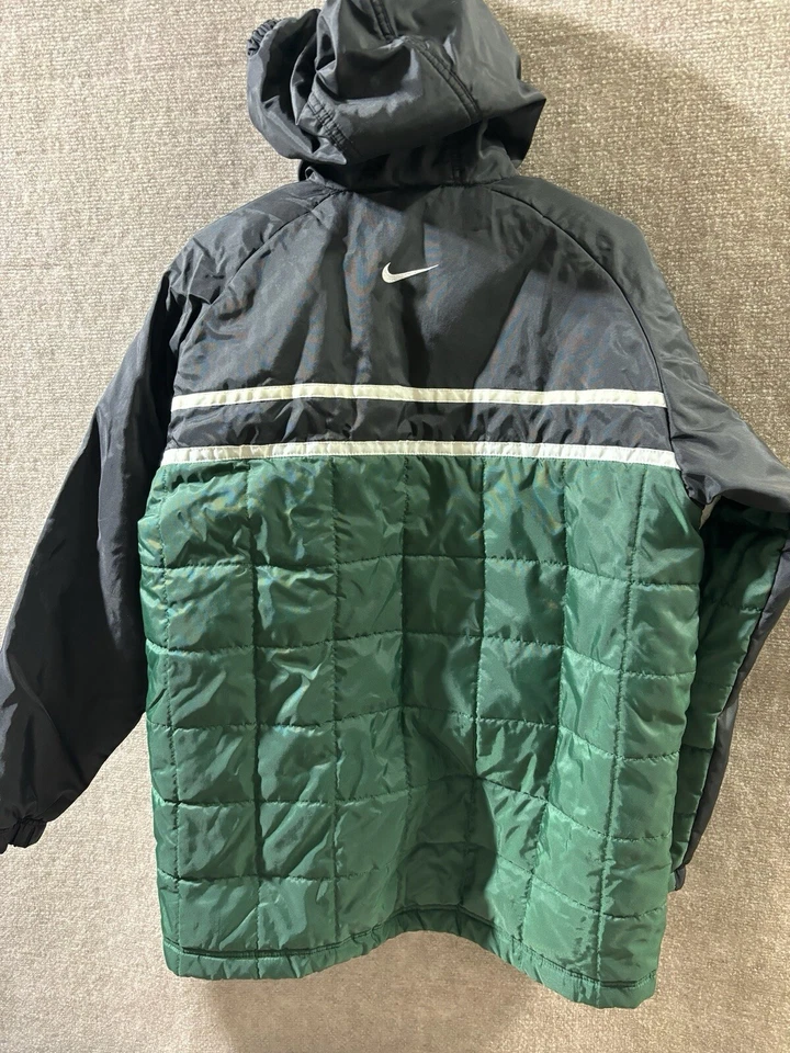Chaqueta Nike YouthXL Verde Parka Abrigo Largo con Capucha Cremallera Completa Entrenador de Fútbol Retroceso Foto 3 de 4