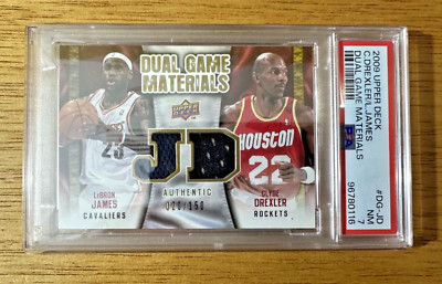 2009 Upper Deck Lebron James/Clyde Drexler Dual Game Materials GOLD /150 PSA 7