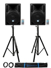  2 Rockville RPG8BT 8" 800w Powered BlueTooth/USB DJ Speakers Stands Cables