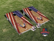 American Flag Eagle Wood Cornhole Board Vinyl Wrap Laminated Sticker Set Decal