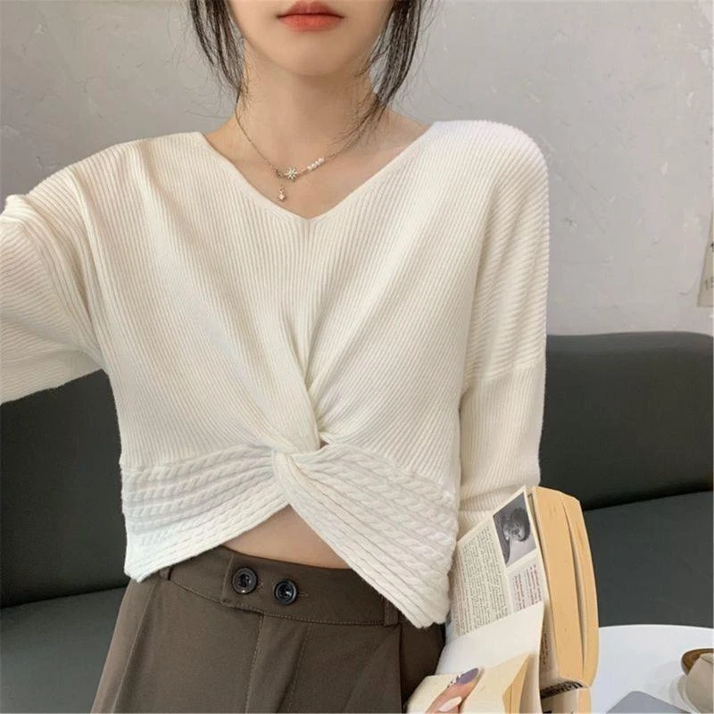 V neckline shop twist front sweater