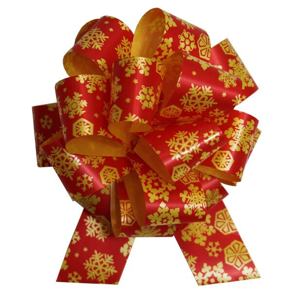 10 x Red Gold Snowflake Pull Bows - Christmas Xmas Gift Basket Hamper Ribbon