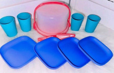 Tupperware Kids Mini Party Set Cake Taker Plates Tumblers Pink Purple New