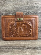 Vintage Mexican Aztec Mayan Embossed Tooled Leather Purse