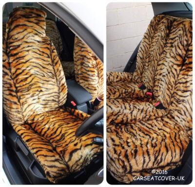 For Daewoo Lacetti  - Gold Tiger Faux Fur Furry Car Seat Covers - Full Set